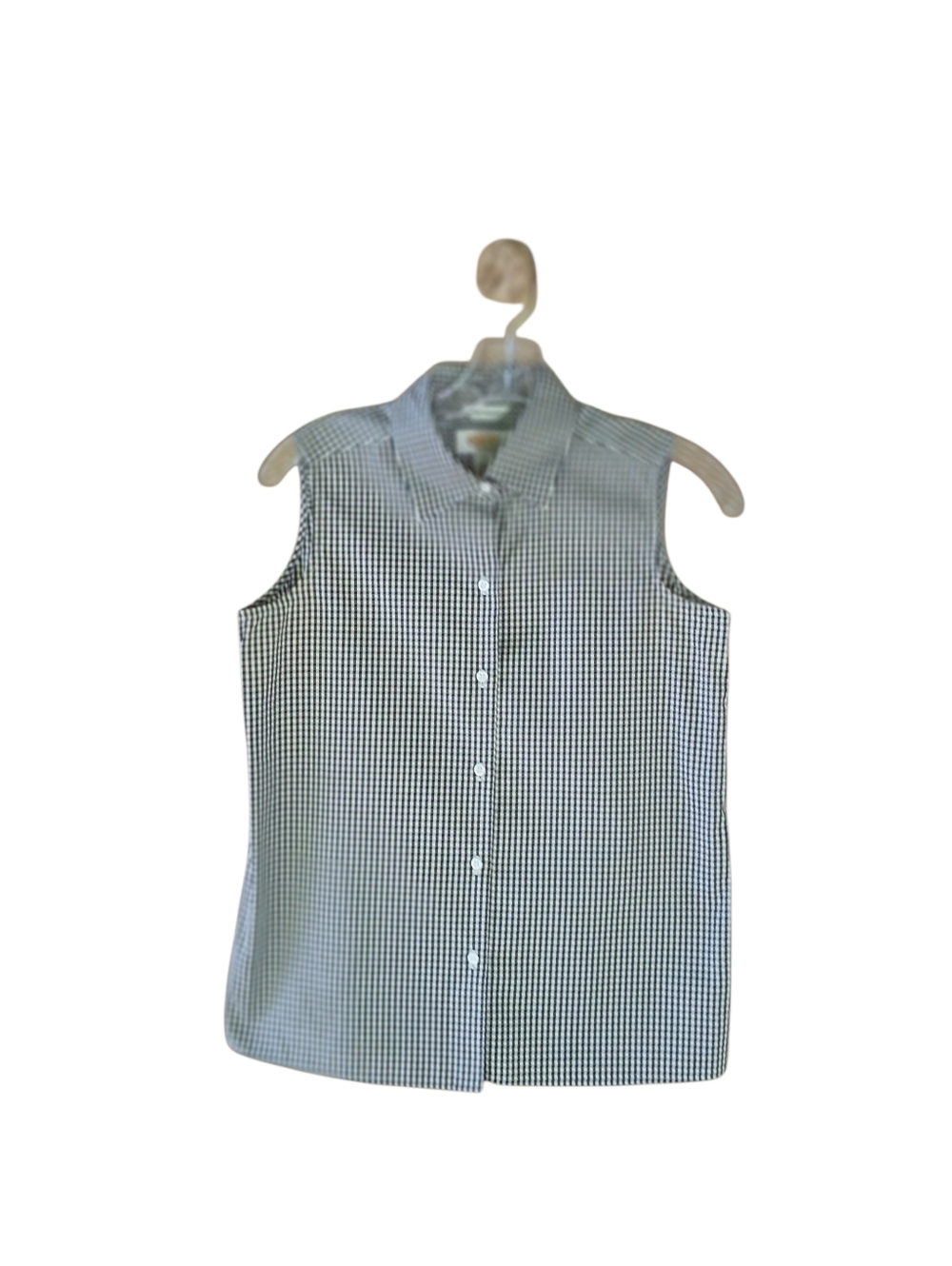 Talbots Black Gingham Sleeveless Wrinkle Resistant Shirt SP